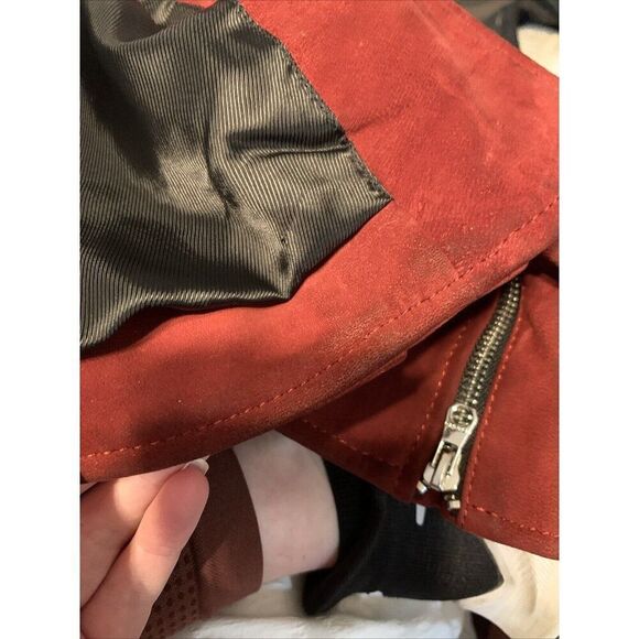 Sandro Paris Authentic Adaya Suede Leather Red Long Sleeve Moto Jacket 1 Xs - Picture 16 of 16